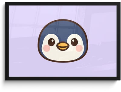 Poster in lijst - Fotolijst 60x40 cm - Posters - Pinguïn - Paars - Schattig - Posterlijst zwart - Decoratie - Wanddecoratie woonkamer - Muurdecoratie slaapkamer