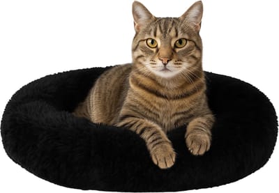 Pet Perfect Donut Kattenmand 60cm - Fluffy Kattenkussen - Kattenbed - Zwart - Wasbaar