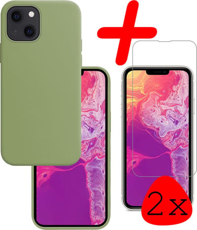 Hoesje Met 2x Screenprotector - Geschikt voor Apple iPhone 14 - Sterk & Shockproof - Back Cover - Siliconen Case - Telefoon Hoes - Groen