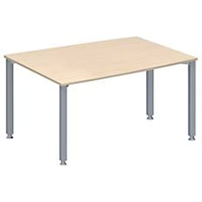 Schäfer Shop Genius vergadertafel MODENA FLEX, ton, 4-poots vierkante buis, B 1400 x D 1000/800 x H 720-840 mm, ahorn/blank aluminium RAL 9006