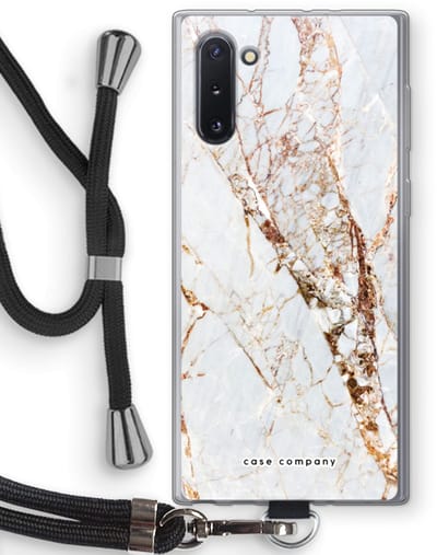 Case Company® - Hoesje met koord geschikt voor Samsung Galaxy Note 10 hoesje met Koord - Goud marmer - Telefoonhoesje met Zwart Koord - Bescherming aan alle Kanten en Over de Schermrand