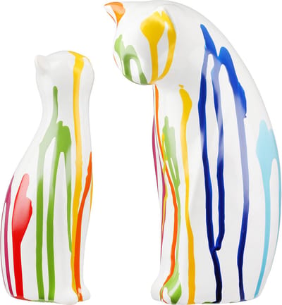 Gilde Handwerk -Beeld - Sculptuur - Set/2 - Katten - Colori - Keramiek - 8x14x22 - 7x18x7 cm - Wit