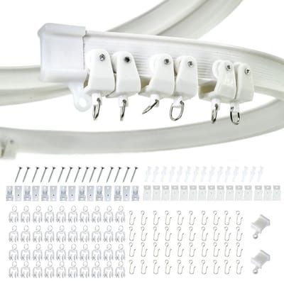 Dailygoods- Plafondgordijnrail 5 meter - Buigbaar gordijnrailsysteem - Gordijnrailrollen - Gordijnrailhaken - Plafond/wandhouders - Robuust pvc-kunststof - Gordijnrail