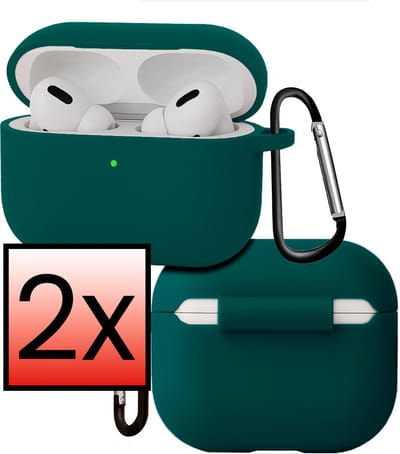 Hoes - Geschikt voor Apple Airpods Pro 3 - Siliconen Hoesje met Clip - Silicone Case Cover - Petrol
