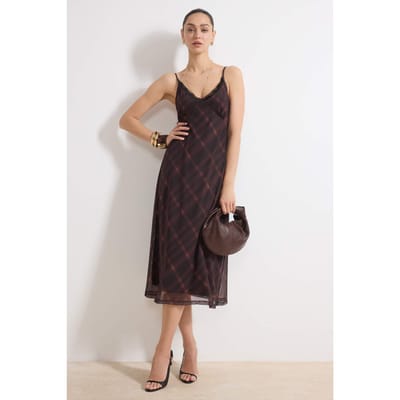 Maxi-jurk voor dames met ruitjespatroon, mouwloos, geschikt voor overdag en 's avonds. Nauwsluitende bodycon-jurk.