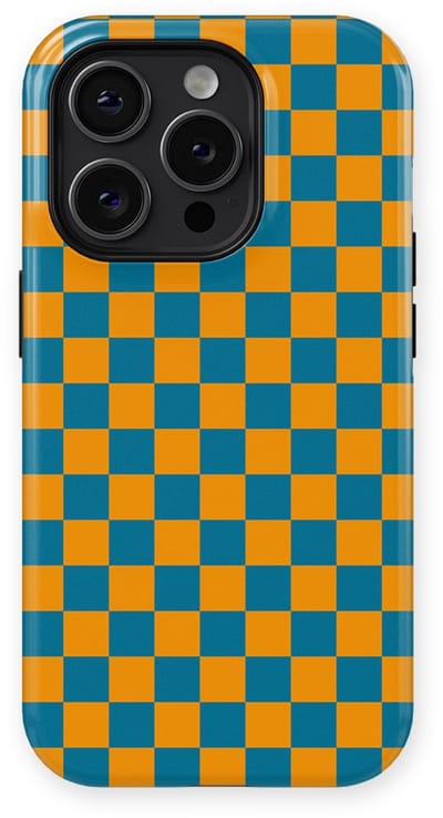 Design Hoesje geschikt voor iPhone 14 Pro | Geschikt Voor Mag | Tiny Squares Checkered Print | Backcover geschikt voor iPhone 14 Pro Petrol Pop
