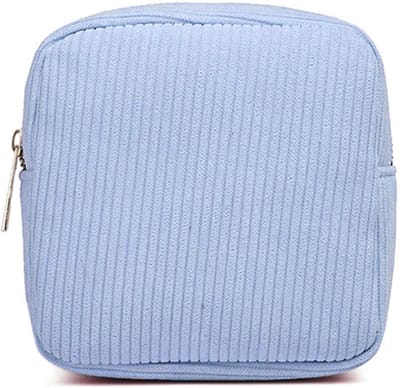 Toilettas - Toilettas voor dames - Toilettas - Toilettas met haak - Opbergtas voor tampons - Corduroy - Kleine make-uptas - Mini toilettas - Zachte opbergtas - Draagbare make-uptas - lichtblauw