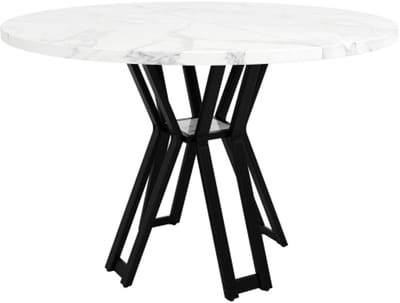 Ronde eettafel (100 x 100 x 76 cm), lichte en luxe ronde tafel voor 4-6 personen, geschikt voor eetkamers en woonkamers, zwarte poten, gemarmerd MDF tafelblad