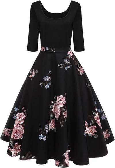 Dames Jurk Vintage Jaren 50 Rockabilly Bloemenprint 3/4 Mouwen Formeel/Casual