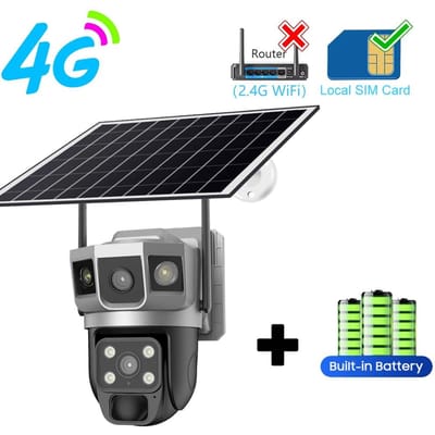 6K 12MP WiFi Solar Camera Dual Lens Buiten Waterdicht 4G Draadloos CCTV Video Batterij Monitor PIR Bewegingsdetectie Beveiliging IP Cam 4G Cam