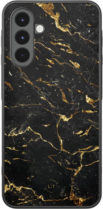 Leuke Telefoonhoesjes - Hoesje geschikt voor Samsung Galaxy A16 - Marmer zwart goud - Backcover zwart - Marmer - Zwart, Goud