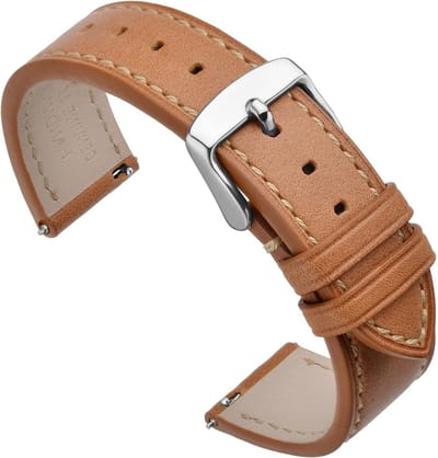 Horlogeband 17 mm - 22 mm - Leer - Snelle aansluiting - Vervangband met metalen sluiting - ShopVlot