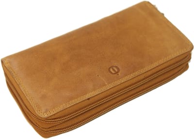Oi vintage gele dubbele ritsportemonnee XL / zeer ruime lederen damesportemonnee volledig afgesloten met 2 ritsen / damesbeurs zeer groot en overzichtelijk / Anti skimming / geel leer / 405Yellow
