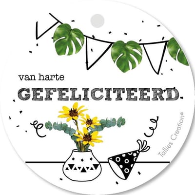 Tallies Cards - kadokaartjes  - bloemenkaartjes - Gefeliciteerd bloem geel - Plant - set van 5 kaarten - verjaardagskaart - verjaardag - felicitatie - proficiat - 100% Duurzaam