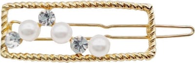 Haarsoires Haarspeld Haarclip 4,5cm - Recht - Parel Strass Steentjes - Wit Goud - Hair Clip - Decoratieve Haaraccessoire