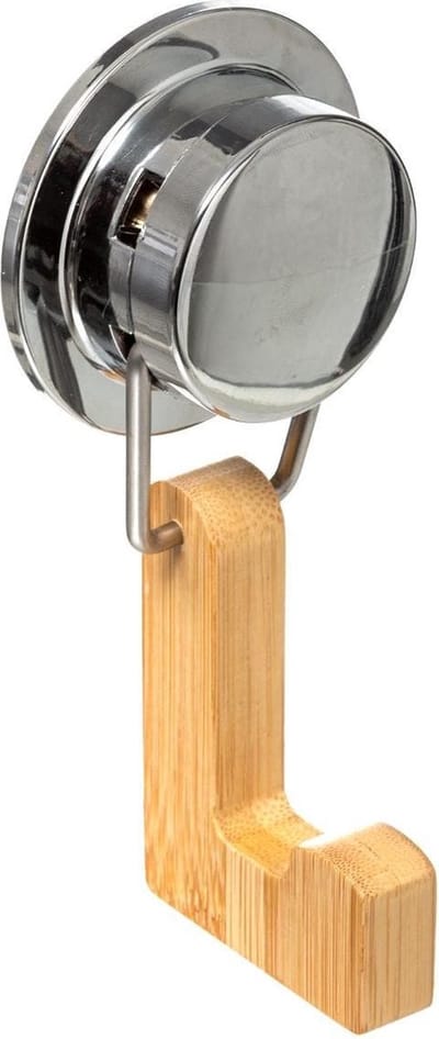 5Five Badkamer handdoekhaakje/ophanghaakje - bamboe hout - met zuignap - zonder schroeven