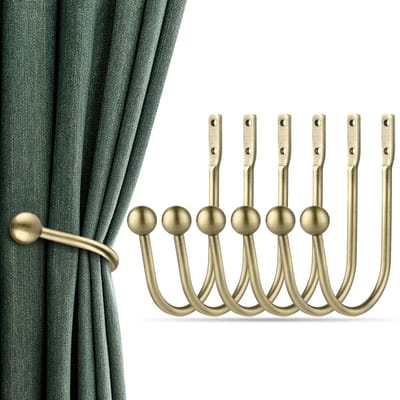 Dailygoods- Gordijnholdbacks Robuust en Duurzaam - 6 Stuks - Wandmontage - Antiek Messing - Aluminiumlegering - Eenvoudige Installatie - Gordijnhaken
