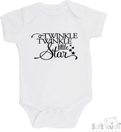 100@ katoenen Romper "Twinkle winkle little star" Unisex Katoen Wit/zwart Maat 62/68