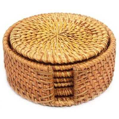 6 Stuks Drankonderzetters Set Voor Kungfu Thee Accessoires Rond Tafelgerei Placemat Afwasmat Rieten Weefwerk Kopjesmat Pad Diameter 8Cm