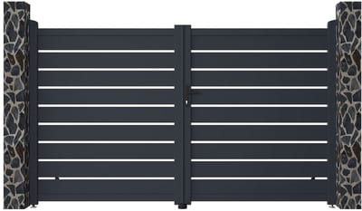 Vente-unique Gemotoriseerde antraciete poort van aluminium - L300xH176cm - PRIMO