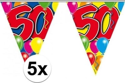 5x stuks leeftijd versiering vlaggenlijnen / vlaggetjes / slingers 50 jaar geworden thema 10 meter
