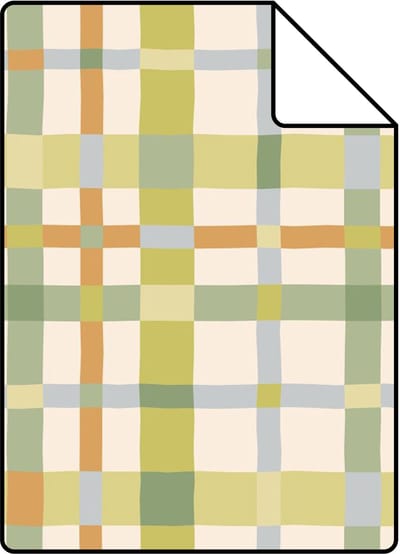 Proefstaal ESTAhome behang ruitjes groen, blauw en terracotta - 26.5 x 21 cm - 132050-S