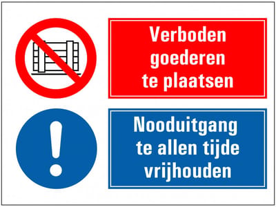 Verboden goederen te plaatsen, nooduitgang vrijhouden sticker 280 x 210 mm