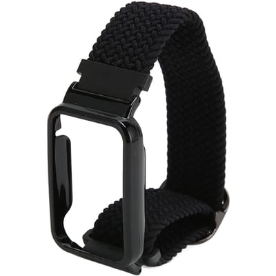 Bracelet Boucle Tressée pour Mi Band 7 Pro Bracelet de Poignet Boucle en Nylon Élastique Réglable avec Cadre de Protection black