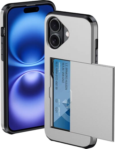 Hoesje Geschikt voor iPhone 16 Hoesje Met Pasjeshouder Hard Case Met Kaarthouder - Hoes Geschikt voor iPhone 16 Hoesje Pashouder Case - Grijs