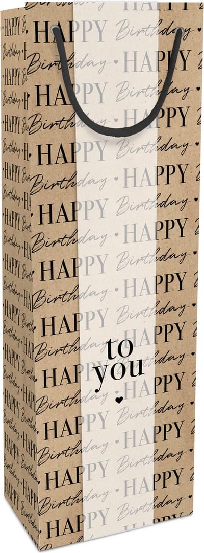 Tasje 12x36x10cm, Fantasie Kraftp. Gr.Birthday m.Perga