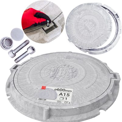 LUN FIX - Putdeksel - DN 600 mm, 60 cm, A15 1,5t - deksel, voor septic tank - Grijs