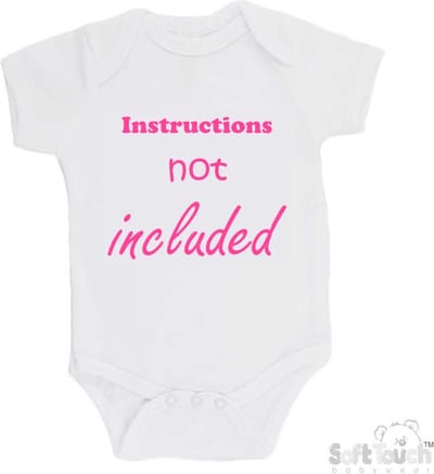100% Katoenen Romper "Instructions not included" Meisjes Katoen Wit/roze Maat 62/68