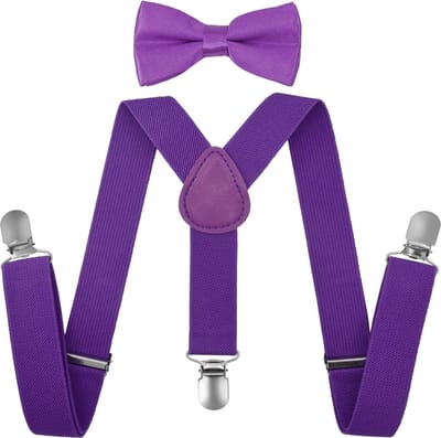 Fako Fashion - Kinder Bretels Met Vlinderstrik - Kinderbretels - Vlinderdas - Strik - Effen - 65cm - Paars