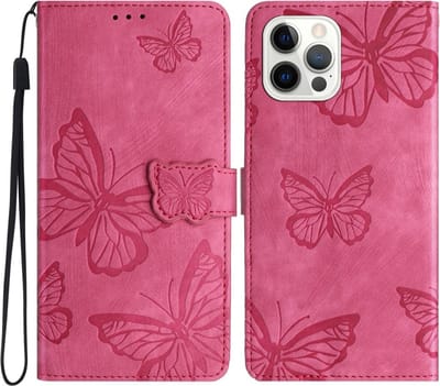 Coverup Hoesje - Geschikt voor iPhone 16 Pro Hoesje - Coverup Vlinders Book Case - Roze