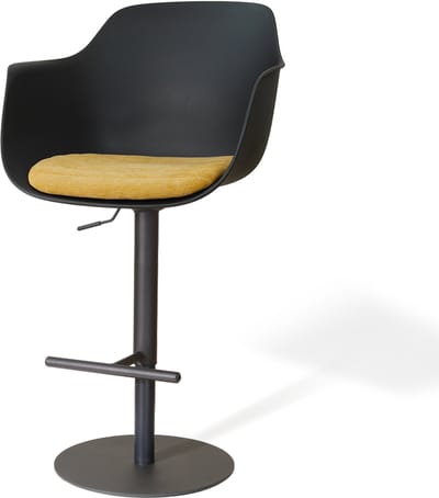 Nolon Niva-Liz Draaibare Tulp Barkruk Zwart Met Warm Oker Zitkussen - Verstelbaar - Mat Zwart Onderstel - Barstoel - Comfortabel