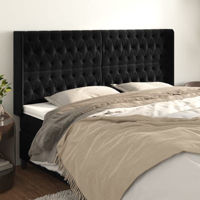 vidaXL - Hoofdbord - met - randen - 203x16x118/128 - cm - fluweel - zwart
