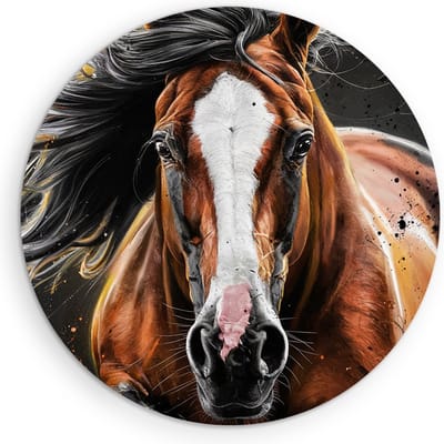 Saammp Muurcirkel Hout - Paarden - portret - Dieren - Natuur - Ø 90 - Wandcirkel - Wanddecoratie Cirkel - muurdecoratie Woonkamer - Slaapkamer decoratie - Rond Schilderij