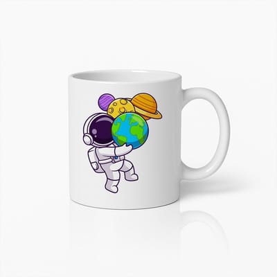 Astronaut met Planeten Mok – Koffiebeker voor Ruimteverkenners