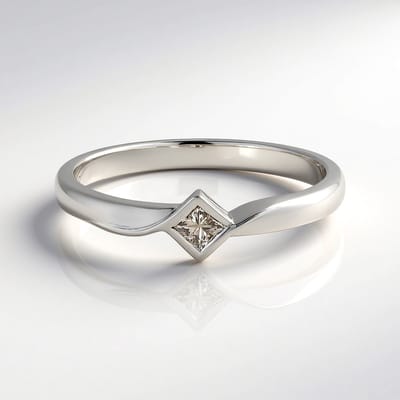 Cavill - Elegante Ring - 925 Sterling Zilver - 0,09 Ct Bruine Prinses Diamant - Luxe Chocolade Zetting - Smalle Moderne Damesring