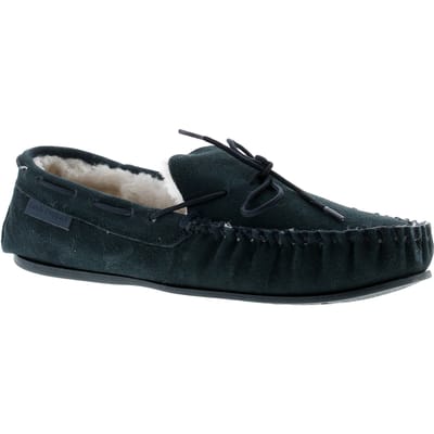 Hush puppies allie leer dames mocassin memory foam faux fur navy