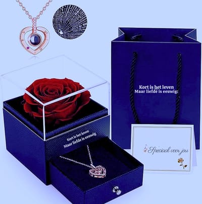 Handgemaakte Eeuwige Roos Met 'Ik Hou Van Je' Ketting - Uniek Cadeau Voor Haar Op Verjaardag - Valentijnsdag Of Moederdag