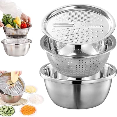 Multifunctionele roestvrijstalen wastafel met vergiet, rasp en afvoermand - Ideaal voor koken en afwassen (30 cm)
