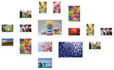 SecaDesign Fotowand wit 16 fotolijsten PIA16W met handige template voor plaatsing. 10x 10x15cm, 2x 13x18cm, 2x 15x20cm en 2x 20x30cm fotomaat - fotomuur