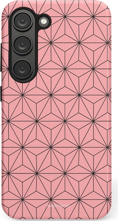 Casetastic Hoesje Geschikt voor Samsung S23 - Stijlvolle Beschermende Duo-layer Case - Roze Zwarte Fashion Paris Patroon