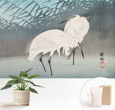 Wallfluent Behang - Kwetsbare vogels Muurbehang - 152x104 cm - Blauw Behang - Voor liefhebbers van kunst en natuur - Behang Voor de woonkamer, voor het kantoor, voor de slaapkamer - Wandbekleding Dieren