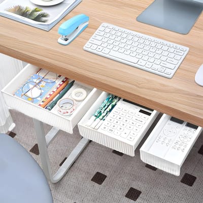 Lade onder bureau, bureau-organizer, 3-delige lade-organizer opbergdoos, zelfklevende lade-organizer voor kantoor, tafel, kaptafel, verborgen ladekast