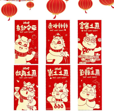 Rode Enveloppen - Geldzakjes Gelukszakjes - Chinees Nieuwjaar Vieren - Paarden Jaar Thema - 6 stuks - Rood