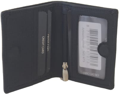 Oi zwart leren portemonneetje / Klein beursje met magneet sluiting / compact pasjesmapje met zicht vak achterop en ruimte voor biljetten / zwart leer / RFID SAFE / 473