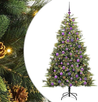 vidaXL - Kunstmatige - Scharnierende - Kerstboom - met - Kegels - 300 - LED's - Groen