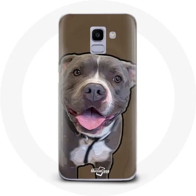 Coque pour Samsung Galaxy A6 2018 Chien Pitbull Blanc gris